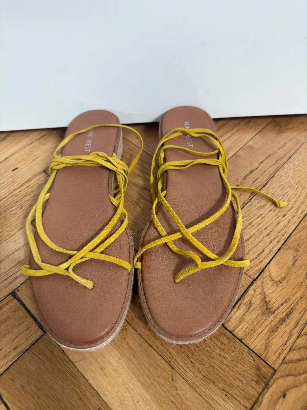 Nine West Lace-Up Platform Sandals Size 12 – Yellow Strappy, Worn Once